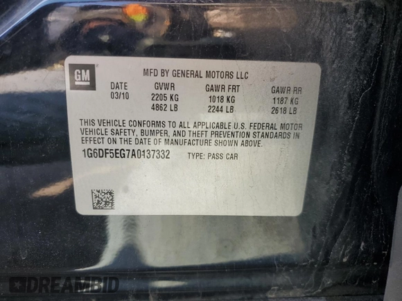 2010 Cadillac CTS Luxury with VIN 1G6DF5EG7A0137332, listed as a Copart auction lot 52984855 with 117,807 mi miles and Salvage Title. Bid and sale history available at carsss.com. Image 12.
