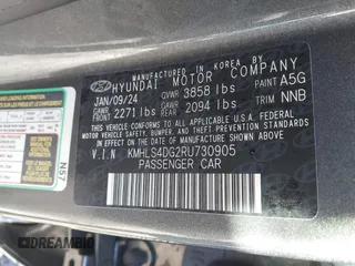 2024 Hyundai Elantra SEL with VIN KMHLS4DG2RU730905, listed as a IAAI auction lot 41747928 with 15,300 mi miles and . Bid and sale history available at DreamBid. Image 9.