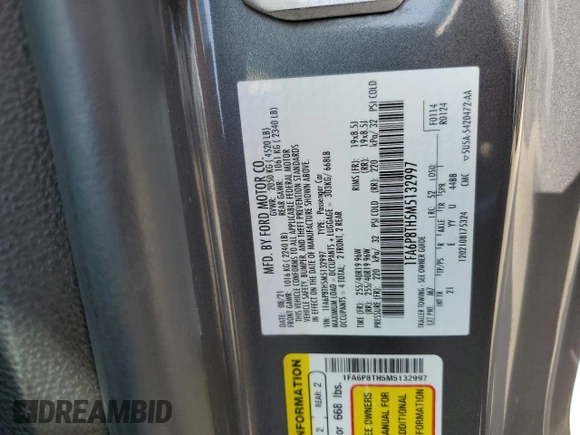 2021 Ford Mustang EcoBoost z VIN 1FA6P8TH5M5132997, wystawiony jako Copart lot #52333995 z przebiegiem 43 054 mil mil oraz Czysty tytuł • Clean title. Historia ofert i sprzedaży dostępna na DreamBid. Obrazek 12.