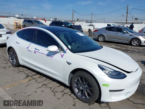 2020 Tesla Model 3 Standard Range Plus with VIN 5YJ3E1EA4LF805205, listed as a IAAI auction lot 41850744 with Not Provided miles. Bid and sale history available at carsss.com. Image 1.