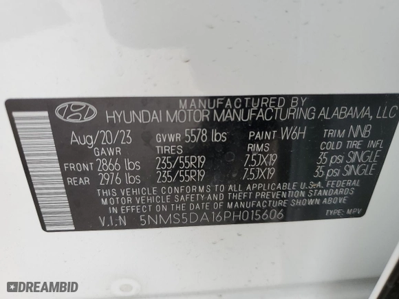 2023 Hyundai Santa Fe Hybrid Limited with VIN 5NMS5DA16PH015606, listed as a Copart auction lot 42245064 with 1,711 mi miles. Bid and sale history available at carsss.com. Image 13.
