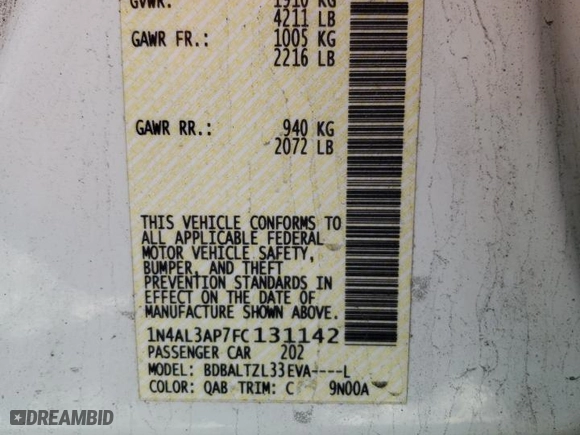2015 Nissan Altima 2.5 SV with VIN 1N4AL3AP7FC131142, listed as a Copart auction lot 53707845 with 236,238 mi miles and Salvage Title. Bid and sale history available at carsss.com. Image 12.