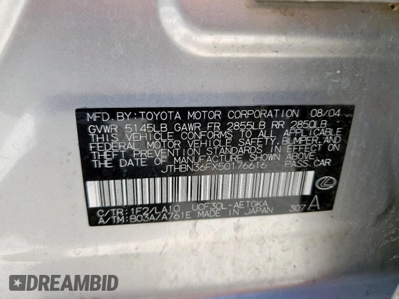 2005 Lexus LS 430 z VIN JTHBN36FX50176616, wystawiony jako Copart lot #58240375 z przebiegiem 96 911 mil mil oraz Szkoda całkowita • Salvage title. Historia ofert i sprzedaży dostępna na DreamBid. Obrazek 12.