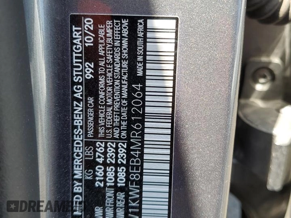 2021 Mercedes-Benz C 300 z VIN W1KWF8EB4MR612064, wystawiony jako Copart lot #62500015 z przebiegiem 48 407 mil mil oraz Szkoda całkowita • Salvage title. Historia ofert i sprzedaży dostępna na DreamBid. Obrazek 12.