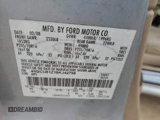 2008 Mercury Mariner with VIN 4M2CU81Z18KJ42798, listed as a Copart auction lot 41996975 with 237,496 mi miles and Salvage title. Bid and sale history available at DreamBid. Image 14.