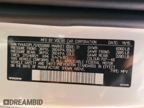 2016 Volvo XC90 T6 Inscription with VIN YV4A22PL7G1050888, listed as a Copart auction lot 63042035 with 103,884 mi miles and Clean title. Bid and sale history available at DreamBid. Image 13.