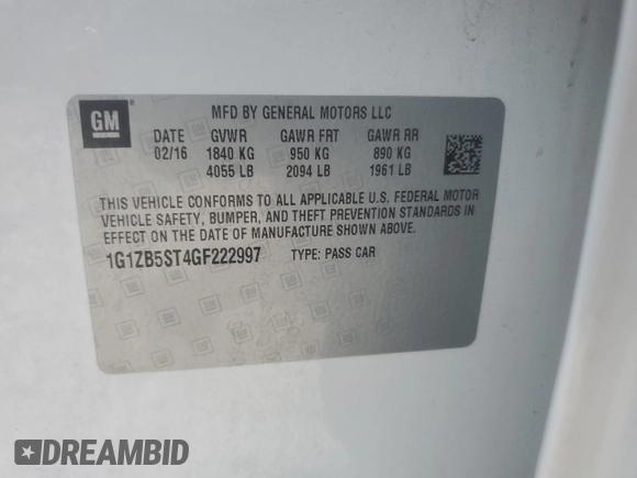 2016 Chevrolet Malibu LS with VIN 1G1ZB5ST4GF222997, listed as a Copart auction lot 60489945 with 115,014 mi miles and Clean title. Bid and sale history available at DreamBid. Image 12.