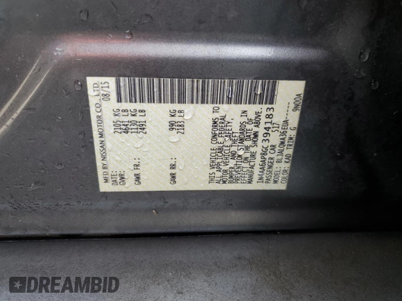 2016 Nissan Maxima SV with VIN 1N4AA6AP8GC394183, listed as a Copart auction lot 50057825 with 167,677 mi miles and Salvage Title. Bid and sale history available at DreamBid. Image 13.