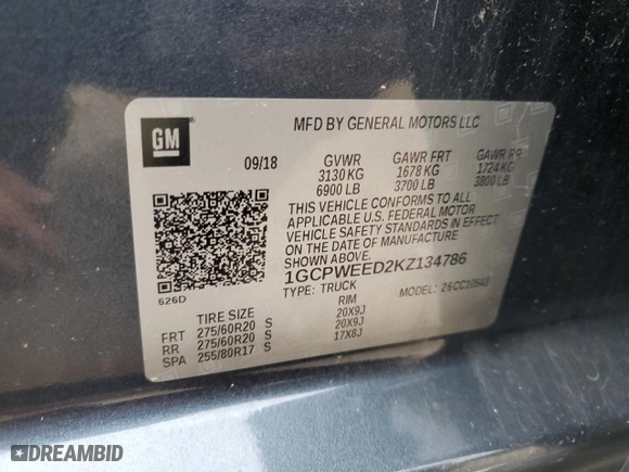 2019 Chevrolet Silverado 1500 LTZ with VIN 1GCPWEED2KZ134786, listed as a Copart auction lot 73515084 with 90,422 mi miles and Salvage Title. Bid and sale history available at carsss.com. Image 12.