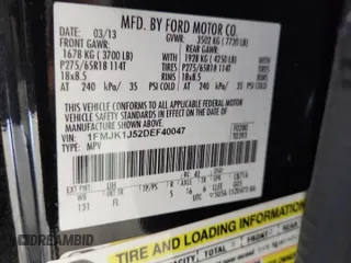 2013 Ford Expedition Max XLT с VIN 1FMJK1J52DEF40047, выставлен на аукционе Copart как лот 63868365 с пробегом 64 406 миль миль и Чистый • Clean title. История ставок и продаж доступна на DreamBid. Изображение 13.