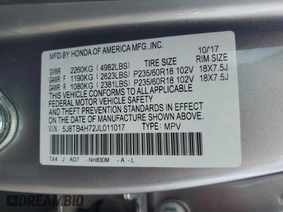 2018 Acura RDX Advance with VIN 5J8TB4H72JL011017, listed as a Copart auction lot 64719845 with 49,931 mi miles and Salvage title. Bid and sale history available at DreamBid. Image 13.