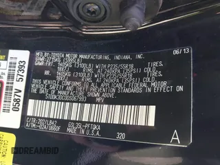 2013 Toyota Sienna XLE with VIN 5TDDK3DC0DS067993, listed as a IAAI auction lot 41832594 with 159,364 mi miles and . Bid and sale history available at DreamBid. Image 9.