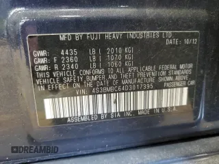 2013 Subaru Legacy Premium with VIN 4S3BMBC64D3017395, listed as a Copart auction lot 62115555 with 138,567 mi miles and Salvage title. Bid and sale history available at DreamBid. Image 12.