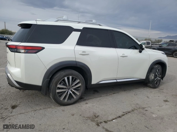 2023 Nissan Pathfinder Platinum with VIN 5N1DR3DJ2PC212026, listed as a Copart auction lot 86143374 with 21,194 mi miles and Salvage Title. Bid and sale history available at carsss.com. Image 3.