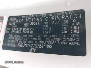 2016 Kia Soul with VIN KNDJN2A27G7844393, listed as a IAAI auction lot 41977051 with 91,380 mi miles. Bid and sale history available at carsss.com. Image 9.