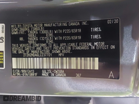 2020 Lexus RX 350 with VIN 2T2HZMDA6LC237701, listed as a IAAI auction lot 42358563 with 30,927 mi miles and . Bid and sale history available at DreamBid. Image 9.