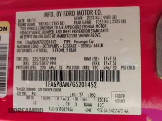 2016 Ford Mustang V6 with VIN 1FA6P8AM7G5201452, listed as a IAAI auction lot 40831733 with 97,592 mi miles and . Bid and sale history available at carsss.com. Image 9.