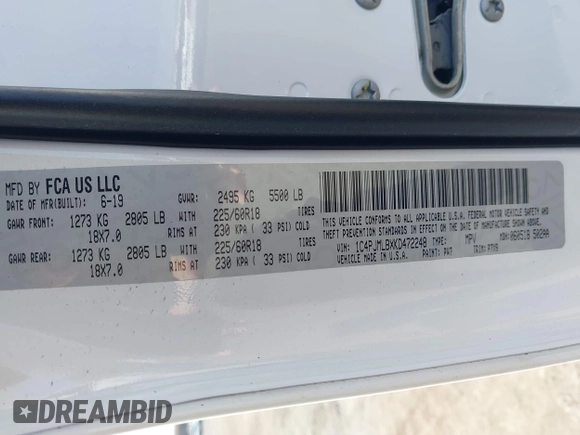 2019 Jeep Cherokee Latitude Plus with VIN 1C4PJMLBXKD472248, listed as a IAAI auction lot 41784836 with 71,643 mi miles and . Bid and sale history available at DreamBid. Image 9.