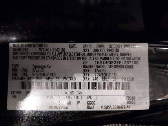 2015 Ford Focus SE с VIN 1FADP3F27FL357180, выставлен на аукционе IAAI как лот 41906601 с пробегом 70 998 миль миль и . История ставок и продаж доступна на DreamBid. Изображение 9.