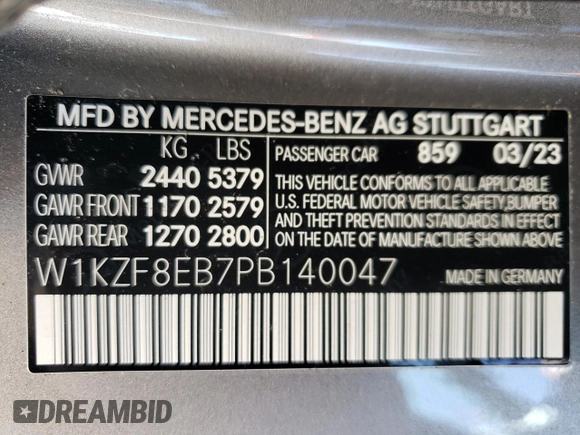 2023 Mercedes-Benz E 350 with VIN W1KZF8EB7PB140047, listed as a Copart auction lot 86764304 with 6,700 mi miles and Salvage Title. Bid and sale history available at DreamBid. Image 12.