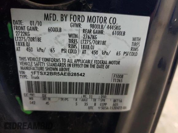 2010 Ford F-250 XL z VIN 1FTSX2BR5AEB28542, wystawiony jako Copart lot #71466124 z przebiegiem 154 399 mil mil oraz Tytuł czysty. Historia ofert i sprzedaży dostępna na DreamBid. Obrazek 12.