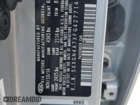 2015 Kia Optima EX with VIN 5XXGN4A7XFG427714, listed as a Copart auction lot 62771045 with 170,213 mi miles and Clean title. Bid and sale history available at DreamBid. Image 12.