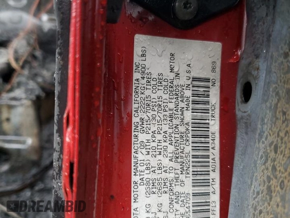 2009 Toyota Tacoma with VIN 5TETX22N19Z654709, listed as a Copart auction lot 80695944 with Not Provided miles and Salvage Title. Bid and sale history available at DreamBid. Image 12.