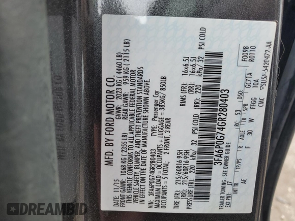 2016 Ford Fusion S z VIN 3FA6P0G74GR280403, wystawiony jako Copart lot #46116205 z przebiegiem 206 488 mil mil oraz Szkoda całkowita • Salvage title. Historia ofert i sprzedaży dostępna na DreamBid. Obrazek 14.