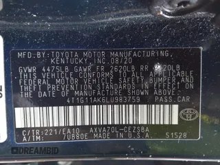 2020 Toyota Camry SE with VIN 4T1G11AK6LU983759, listed as a IAAI auction lot 41727151 with 73,331 mi miles. Bid and sale history available at carsss.com. Image 9.