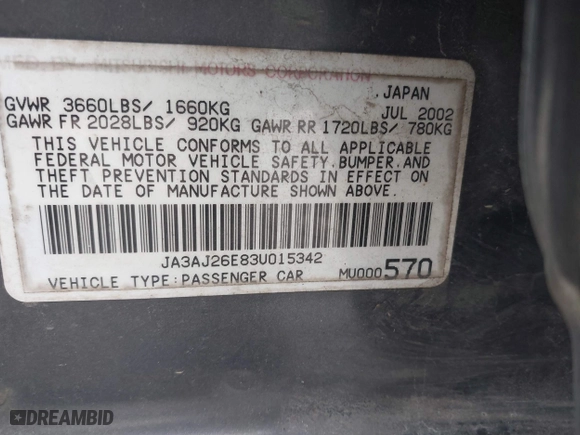 2003 Mitsubishi Lancer ES with VIN JA3AJ26E83U015342, listed as a IAAI auction lot 41819617 with 355,658 mi miles. Bid and sale history available at carsss.com. Image 9.