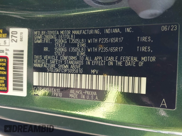 2023 Toyota Sienna XLE с VIN 5TDJSKFC9PS095810, выставлен на аукционе IAAI как лот 41995704 с пробегом 22 638 миль миль и . История ставок и продаж доступна на DreamBid. Изображение 9.
