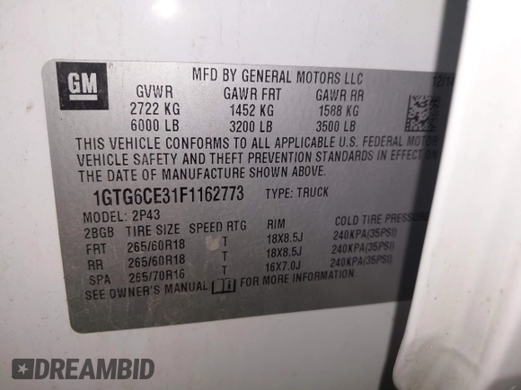 2015 GMC Canyon 4WD SLT с VIN 1GTG6CE31F1162773, выставлен на аукционе IAAI как лот 42489212 с пробегом 97 850 миль миль и . История ставок и продаж доступна на DreamBid. Изображение 9.