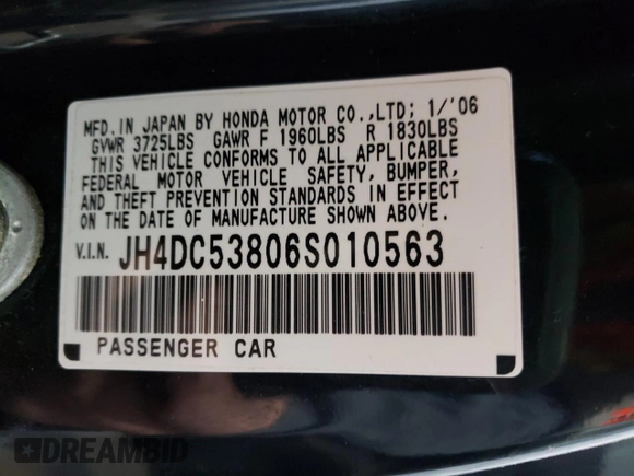 2006 Acura RSX z VIN JH4DC53806S010563, wystawiony jako Copart lot #48218765 z przebiegiem 126 703 mil mil oraz Szkoda całkowita • Salvage title. Historia ofert i sprzedaży dostępna na DreamBid. Obrazek 13.