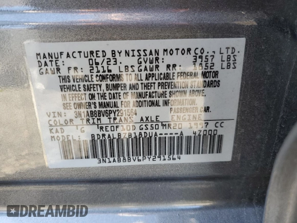 2023 Nissan Sentra S z VIN 3N1AB8BV6PY291564, wystawiony jako Copart lot #53405815 z przebiegiem 18 579 mil mil oraz Szkoda całkowita • Salvage title. Historia ofert i sprzedaży dostępna na DreamBid. Obrazek 12.