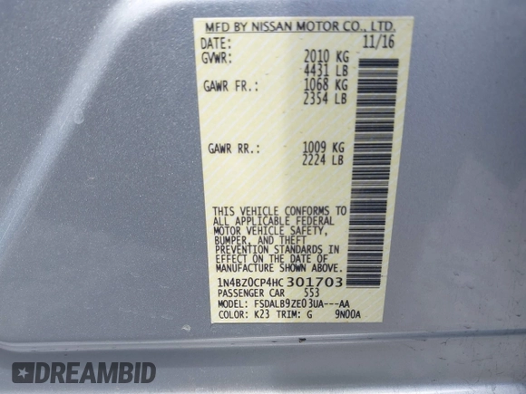2017 Nissan LEAF SV z VIN 1N4BZ0CP4HC301703, wystawiony jako IAAI lot #42195180 z przebiegiem 42 366 mil mil oraz . Historia ofert i sprzedaży dostępna na DreamBid. Obrazek 9.