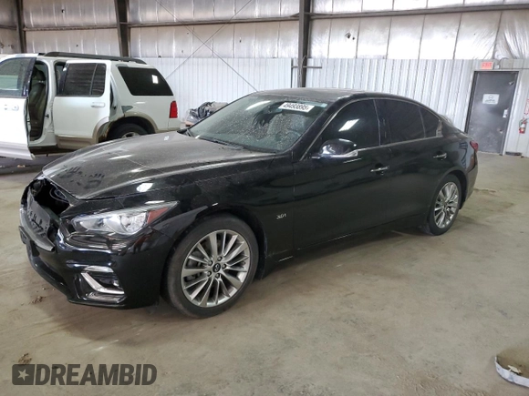 2019 Infiniti Q50 Luxe z VIN JN1EV7AR2KM555382, wystawiony jako Copart lot #49493895 z przebiegiem 82 409 mil mil oraz Szkoda całkowita • Salvage title. Historia ofert i sprzedaży dostępna na DreamBid. Obrazek 1.