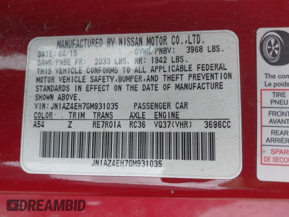 2016 Nissan 370Z Sport z VIN JN1AZ4EH7GM931035, wystawiony jako IAAI lot #42311165 z przebiegiem 83 947 mil mil oraz . Historia ofert i sprzedaży dostępna na DreamBid. Obrazek 9.