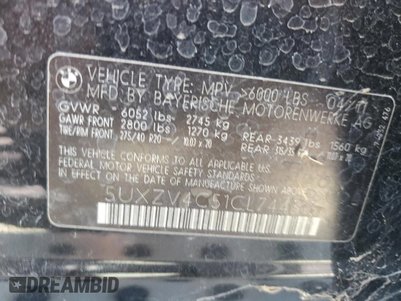 2012 BMW X5 35i z VIN 5UXZV4C51CL744313, wystawiony jako Copart lot #58270755 z przebiegiem 97 903 mil mil oraz Szkoda całkowita • Salvage title. Historia ofert i sprzedaży dostępna na DreamBid. Obrazek 12.