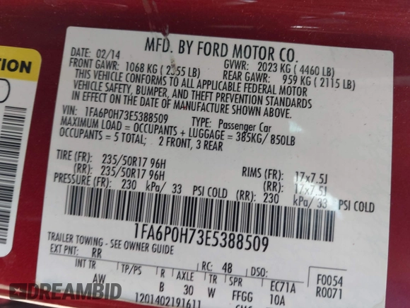 2014 Ford Fusion SE with VIN 1FA6P0H73E5388509, listed as a IAAI auction lot 41895066 with 103,567 mi miles. Bid and sale history available at carsss.com. Image 9.