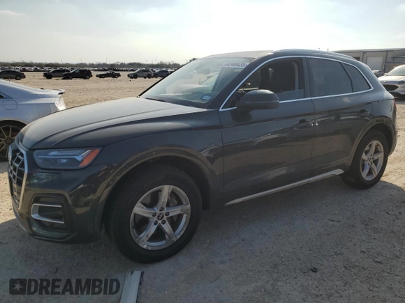 2021 Audi Q5 with VIN WA1AABFY1M2107377, listed as a Copart auction lot 44348435 with 86,408 mi miles and Salvage title. Bid and sale history available at DreamBid. Image 1.