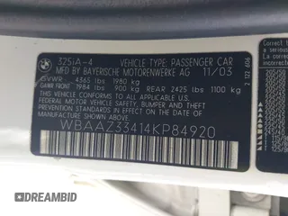 2004 BMW 3 Series 325i с VIN WBAAZ33414KP84920, выставлен на аукционе IAAI как лот 42056526 с пробегом 199 879 миль миль и . История ставок и продаж доступна на DreamBid. Изображение 9.