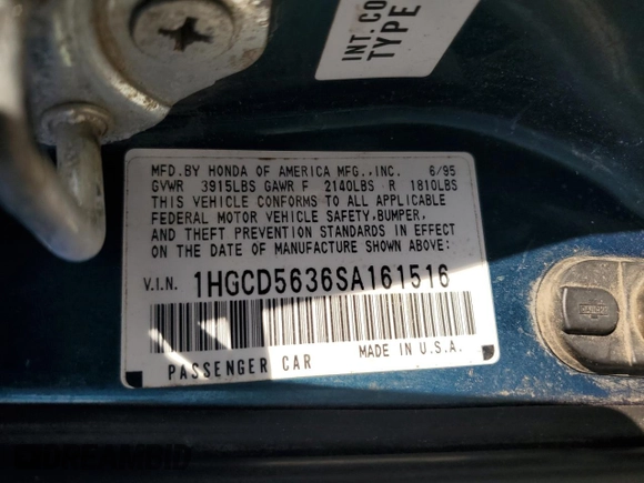 1995 Honda Accord LX with VIN 1HGCD5636SA161516, listed as a Copart auction lot 80268014 with 201,402 mi miles and Salvage Title. Bid and sale history available at carsss.com. Image 14.