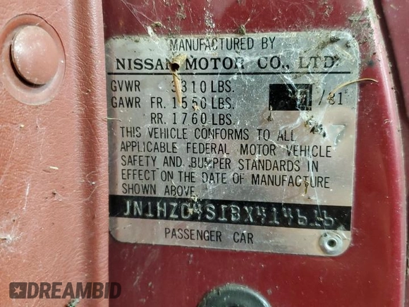 1981 Datsun 280ZX z VIN JN1HZ04S1BX414616, wystawiony jako Copart lot #82249204 z przebiegiem 114 028 mil mil oraz Tytuł czysty. Historia ofert i sprzedaży dostępna na DreamBid. Obrazek 12.