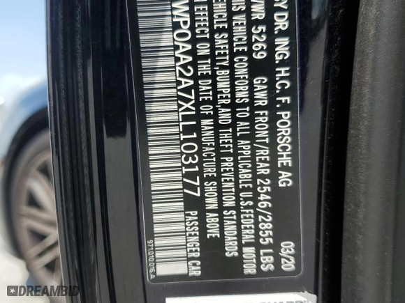 2020 Porsche Panamera with VIN WP0AA2A7XLL103177, listed as a Copart auction lot 66389064 with 23,278 mi miles and Salvage Title. Bid and sale history available at carsss.com. Image 14.