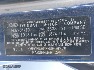 2011 Hyundai Accent GLS with VIN KMHCN4ACXBU609229, listed as a IAAI auction lot 41406971 with 94,464 mi miles. Bid and sale history available at carsss.com. Image 9.