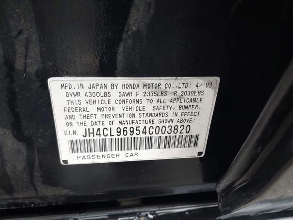 2004 Acura TSX w/Navigation with VIN JH4CL96954C003820, listed as a IAAI auction lot 42079084 with 191,714 mi miles and . Bid and sale history available at DreamBid. Image 9.