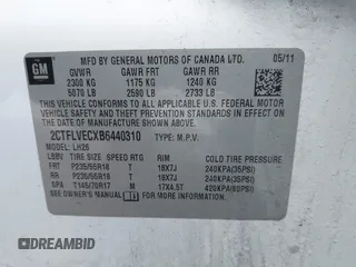 2011 GMC Terrain SLT-1 with VIN 2CTFLVECXB6440310, listed as a IAAI auction lot 41332028 with 176,783 mi miles and . Bid and sale history available at DreamBid. Image 9.