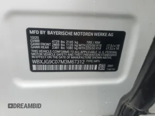 2021 BMW X1 xDrive28i with VIN WBXJG9C07M3M67312, listed as a Copart auction lot 59712835 with 62,371 mi miles and Salvage title. Bid and sale history available at DreamBid. Image 14.