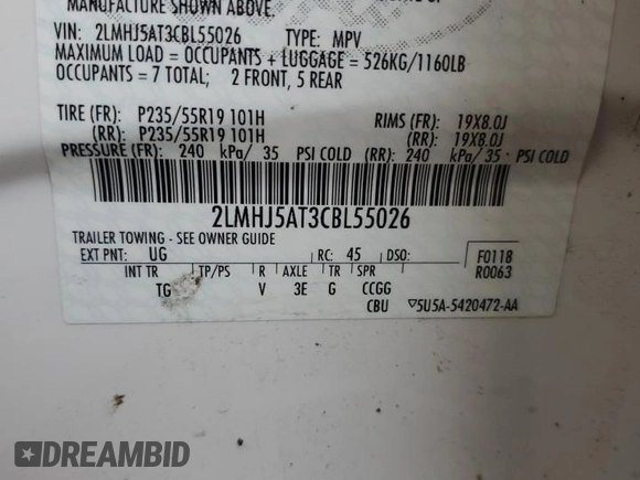 2012 Lincoln MKT EcoBoost with VIN 2LMHJ5AT3CBL55026, listed as a Copart auction lot 82169304 with 119,019 mi miles and Clean Title. Bid and sale history available at DreamBid. Image 13.