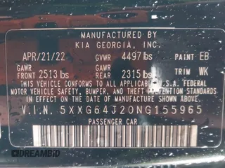 2022 Kia K5 GT-Line z VIN 5XXG64J20NG155965, wystawiony jako IAAI lot #41642454 z przebiegiem 29 647 mil mil oraz . Historia ofert i sprzedaży dostępna na DreamBid. Obrazek 9.